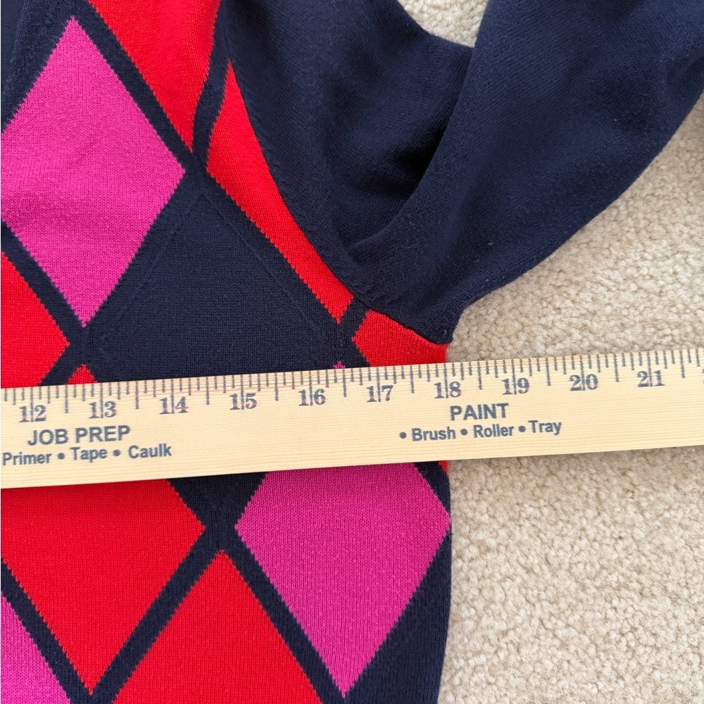 Tommy Hilfiger V-Neck Sweater - Black, Red, and Pink Argyle Medium - Picture 5 of 6